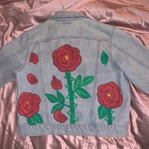 Hand painted rose denim jacket